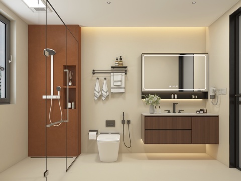  现代卫生间 浴室柜 淋浴房 花洒 智能马桶 卫浴小件3d模型 