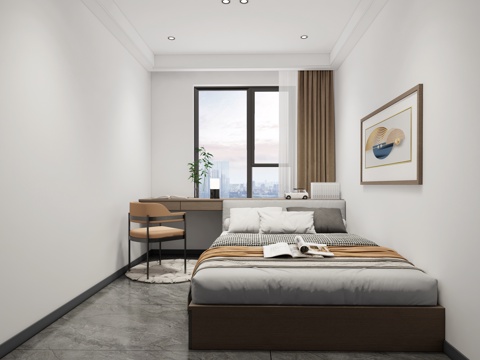 现代卧室  卧室  榻榻米床su模型