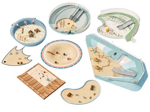 儿童游乐景观 沙地沙坑游乐区域 景观公园口袋公园 滑梯素质拓su模型