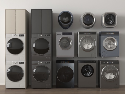 现代洗衣机柜 洗衣机 烘干机 壁挂式洗衣机su模型