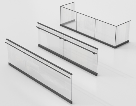 现代玻璃栏杆 玻璃护栏 玻璃围栏 阳台护栏su模型