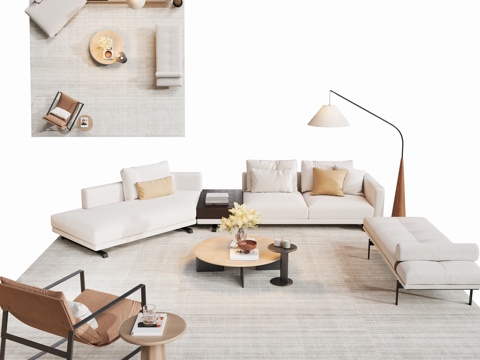 现代客厅沙发茶几组合su模型