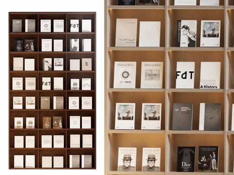 现代原木开放书柜su模型