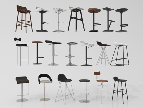 现代简约吧椅 不锈钢吧台椅 高脚椅 吧凳su模型