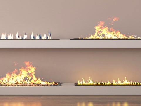 现代轻奢壁炉 火炉 嵌入式电子壁炉 火焰su模型