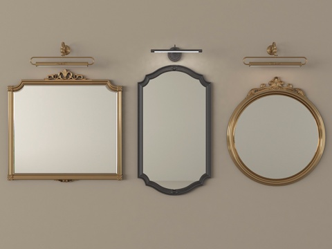 美式复古镜子 化妆镜浴室镜 装饰镜su模型