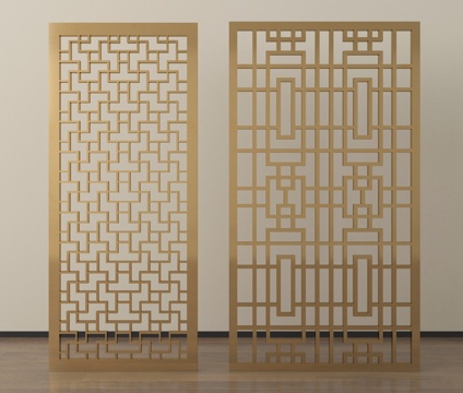 新中式镂空屏风隔断su模型