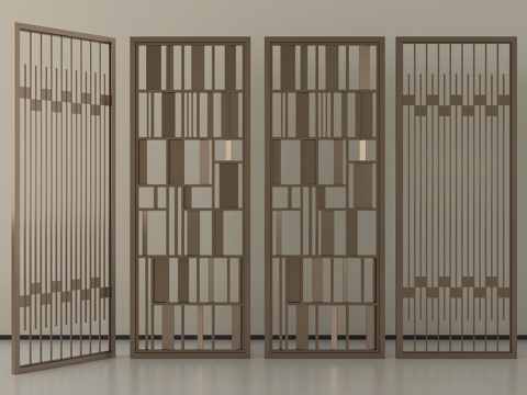 现代屏风隔断 金属屏风隔断su模型