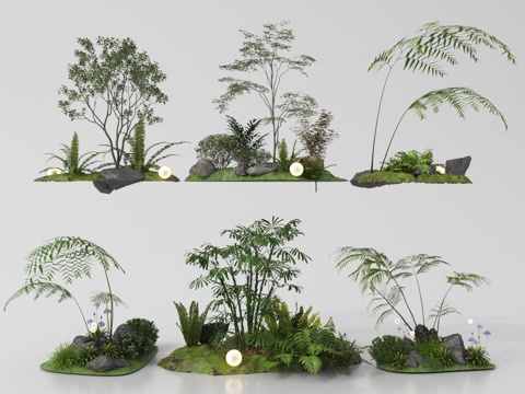 现代庭院景观小品 植物组合 景观造景su模型