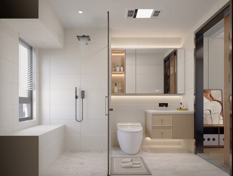  现代简约奶油风卫生间3d模型 