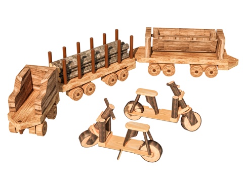 公园木头火车自行车 木制小火车自行车 公园游乐设施 儿童游乐su模型