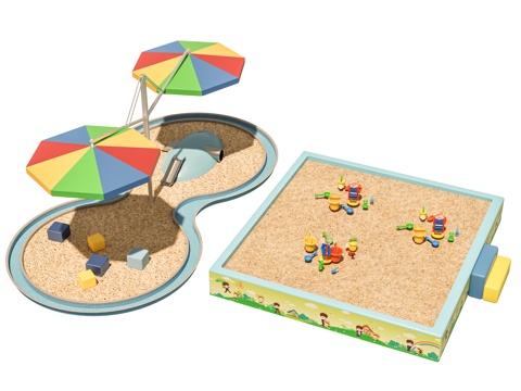 儿童游乐景观 沙地沙坑游乐区域 景观公园口袋公园 滑梯素质拓su模型