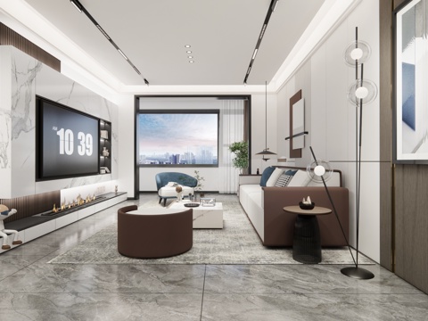 现代客厅   客厅  沙发茶几组合su模型