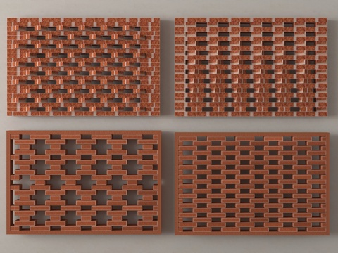 现代红砖隔断 镂空红砖墙 镂空砖墙隔断 墙砖su模型