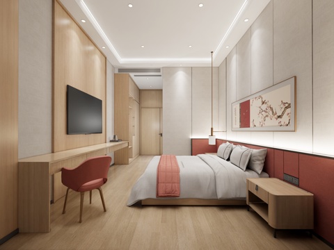 现代卧室  酒店客房  单生宿舍su模型