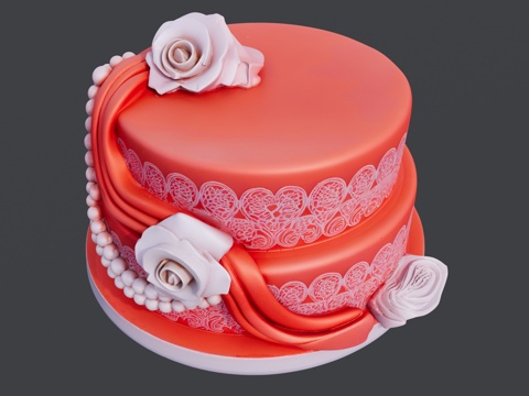 玫瑰花双层蛋糕su模型