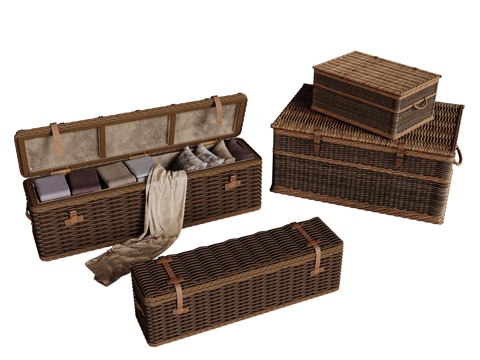 现代行李箱 藤编收纳箱 编制箱su模型