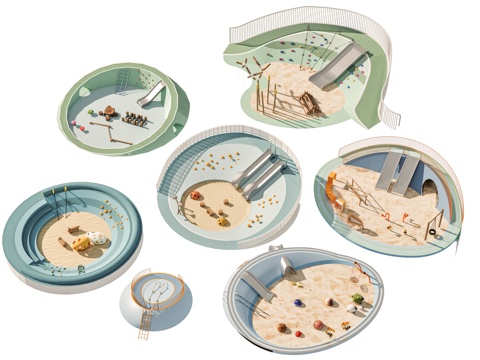 儿童游乐景观 沙地沙坑游乐区域 景观公园口袋公园 滑梯素质拓su模型