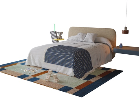 现代儿童床 儿童地毯su模型