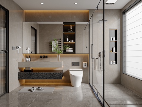  现代简约卫生间 卫浴柜 卫浴用品 卫浴小件 马桶花洒3d模型 