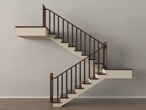 新中式楼梯 扶手楼梯 转角楼梯su模型su模型