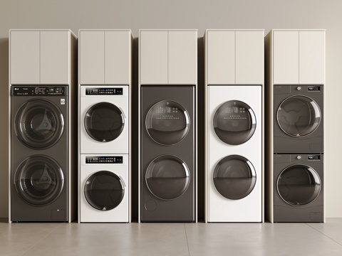 现代洗衣机柜 洗烘套装 洗烘一体机 迷你洗衣机 阳台洗衣机柜su模型