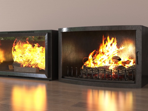 现代壁炉 火焰火堆组合su模型