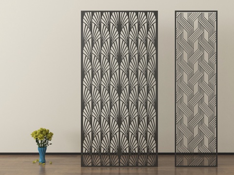 新中式镂空屏风隔断su模型