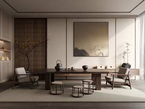  新中式榻榻米茶室3d模型 