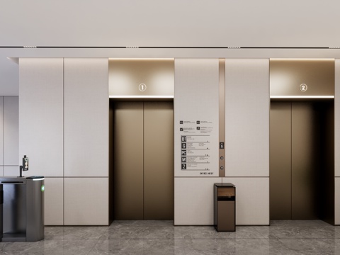 现代电梯厅 电梯间 电梯门su模型