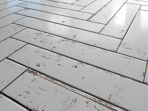  白色涂漆人字形拼花地板 - PBR材质3d模型 