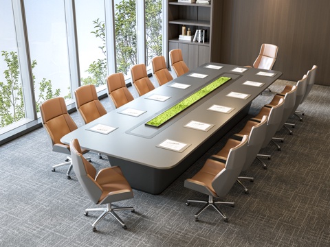 现代会议桌椅 办公桌椅组合 培训室桌椅 会议室 办公会议室su模型