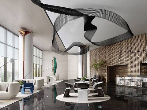 现代售楼处 洽谈区接待区su模型