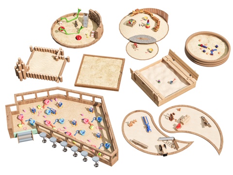 儿童游乐景观 沙地沙坑游乐区域 景观公园口袋公园 滑梯素质拓su模型