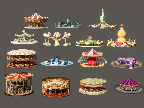 游乐园游乐场设施 旋转木马 旋转游乐设施 儿童游乐园su模型