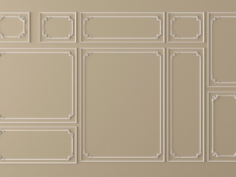 法式石膏线背景墙 石膏构件su模型