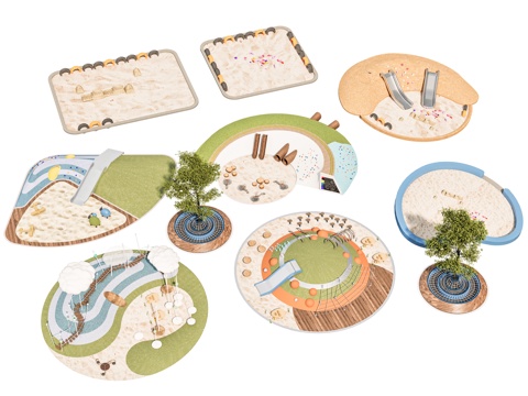 儿童游乐景观 沙地沙坑游乐区域 景观公园口袋公园 滑梯素质拓su模型