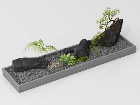 现代庭院小品 景观造景 石头 景观树su模型