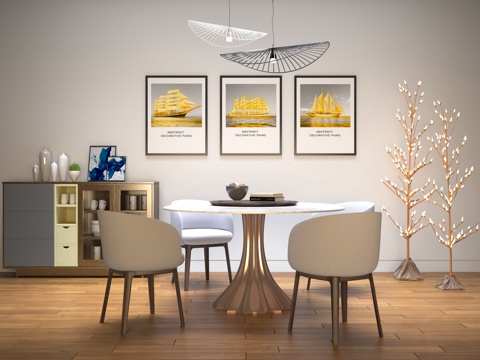 桌椅 餐桌椅 洽谈桌椅 储物柜 吊灯3d模型