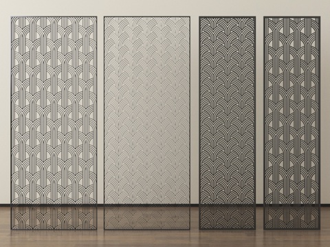 新中式镂空屏风隔断su模型