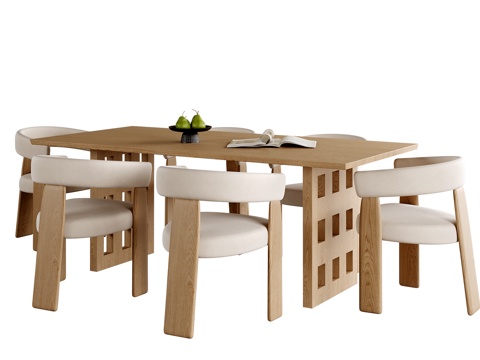 现代餐桌椅组合 餐椅 餐桌su模型