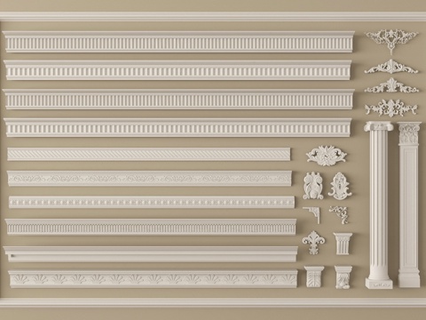 法式石膏线 雕花 罗马柱 装饰线条 顶角线su模型