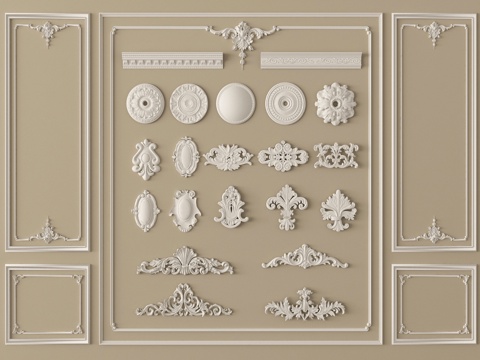 法式雕花 角花 灯盘 石膏线 石膏构件su模型