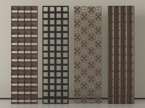新中式屏风隔断 金属屏风隔断su模型