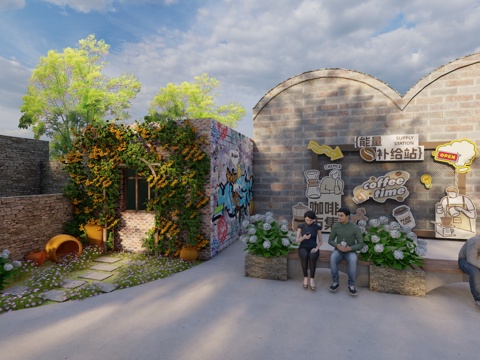 咖啡吧室外角落景观su模型