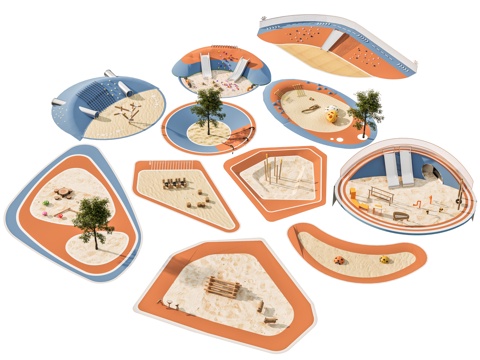 儿童游乐景观 沙地沙坑游乐区域 景观公园口袋公园 滑梯素质拓su模型