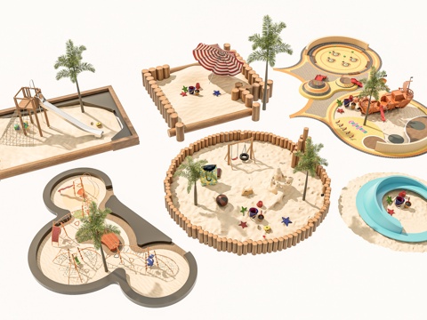 儿童游乐景观 沙地沙坑游乐区域 景观公园口袋公园 滑梯素质拓su模型