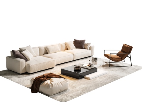 现代沙发茶几组合 现代双人沙发 办公沙发 休闲布艺沙发组合su模型