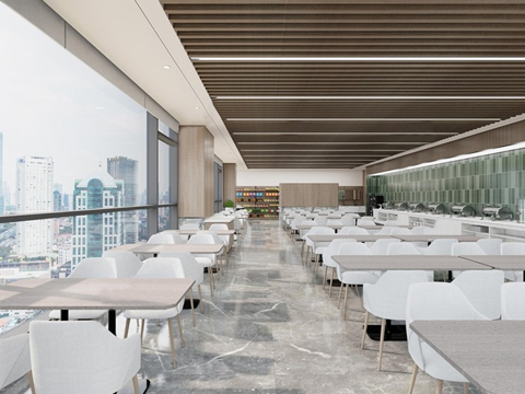 现代员工食堂 企业食堂 员工餐厅su模型