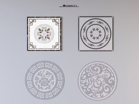 中式庭院复古地砖 耐磨地铺石拼花砖 新中式防滑石英砖su模型